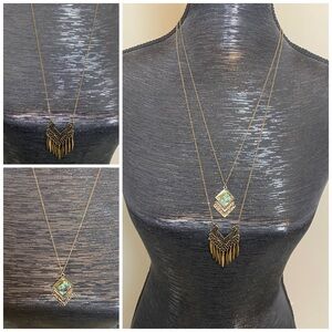 *Set of 2* Gold Iridescent Geometric Pendant Necklaces